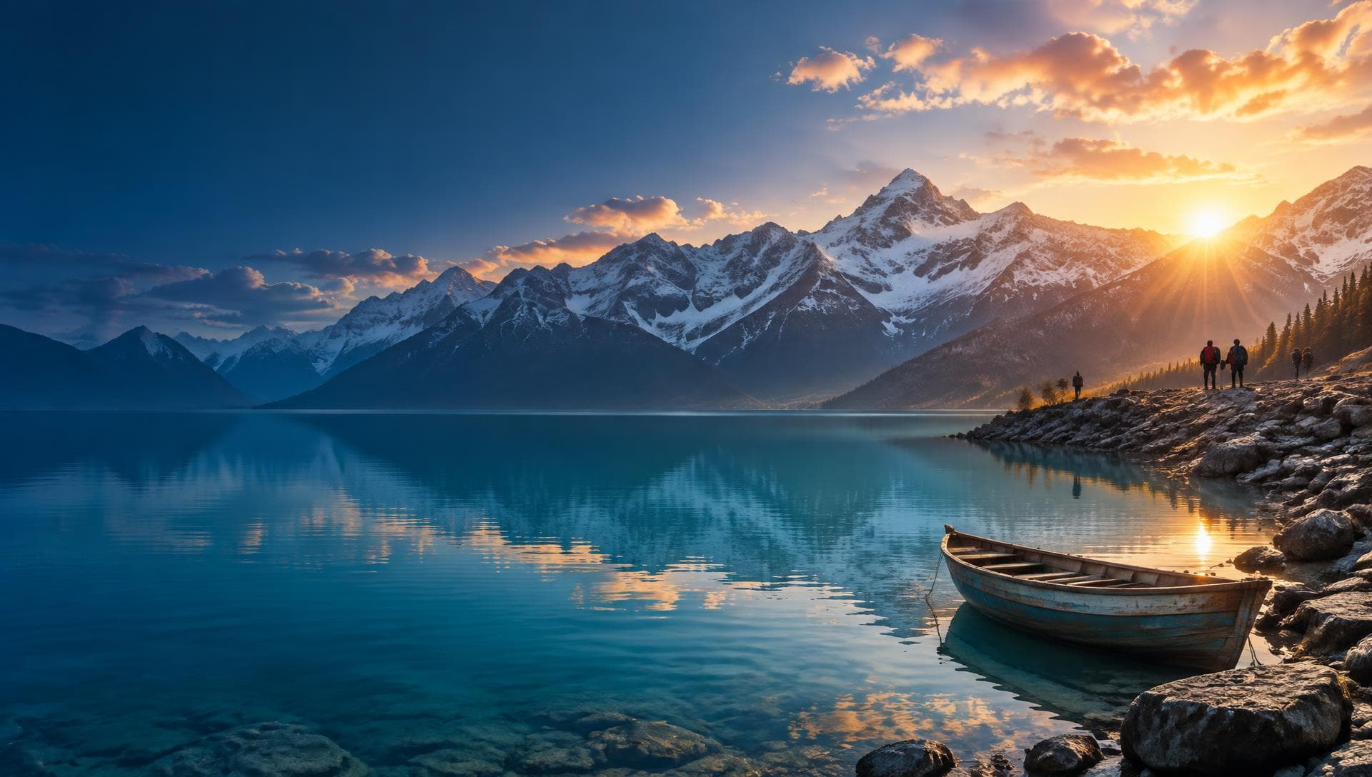 Mountain lake at sunrise